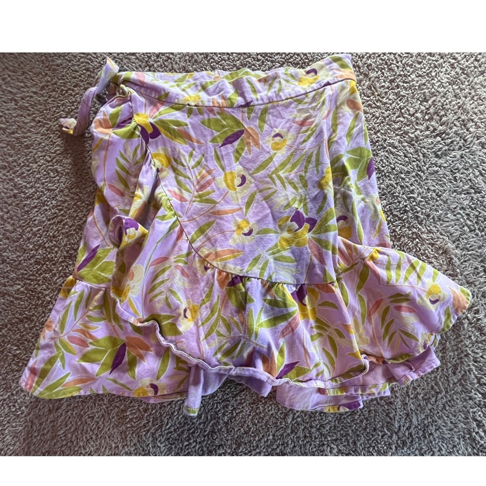 Tea Collection Girls Purple Tropical Floral Ruffle Wrap Skirt Size 12 Cotton